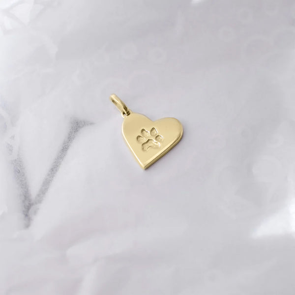 Signature Heart Paw Print Charm in Yellow Gold