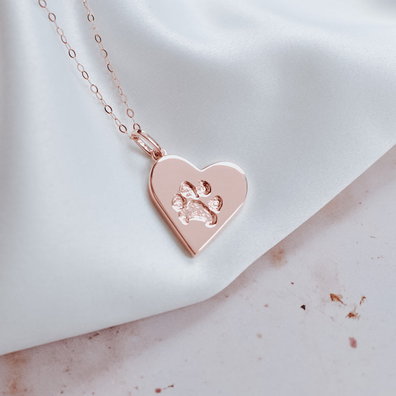 Rose Gold heart paw print charm jewellery 