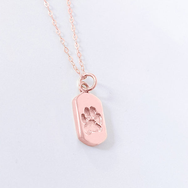 Signature Dog Tag Paw Print Charm in Rose Gold