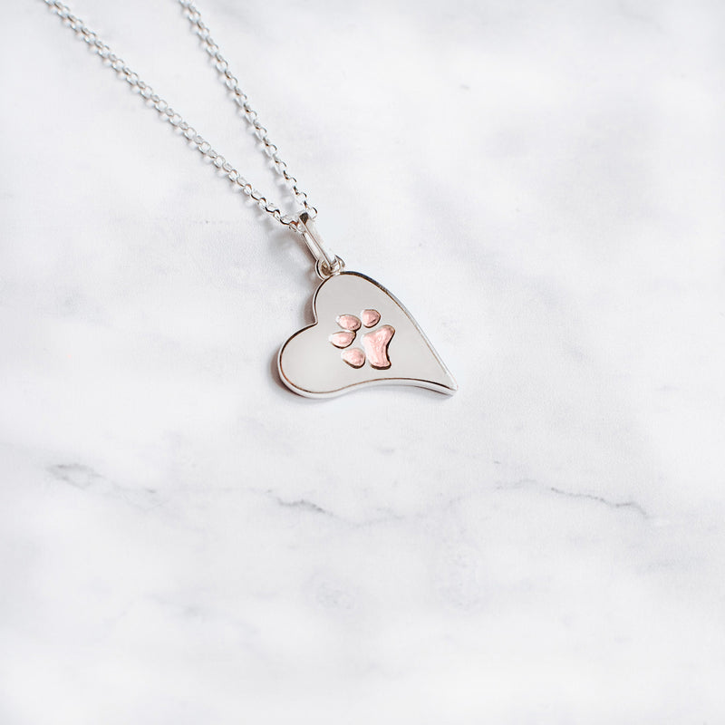 Classic Flowing Heart Paw Print Charm