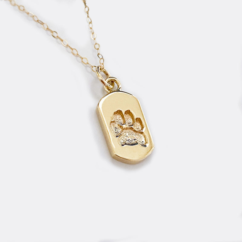 Signature Dog Tag Paw Print Charm in Yellow Gold