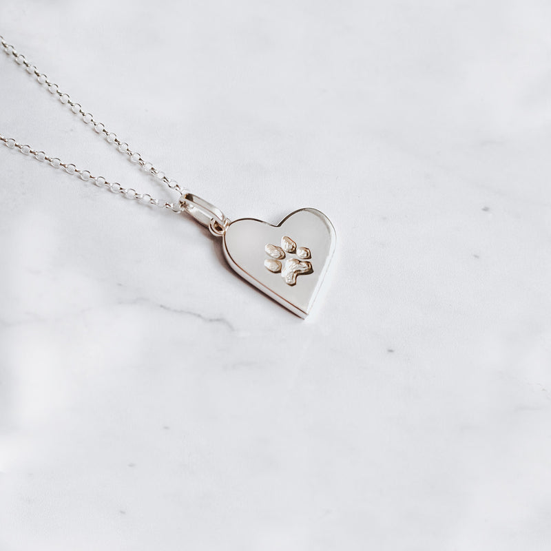 Your Pet's Paw Print On Heart Necklace