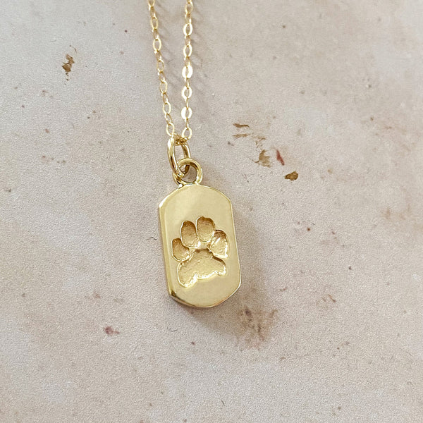 Signature Dog Tag Paw Print Charm in Yellow Gold