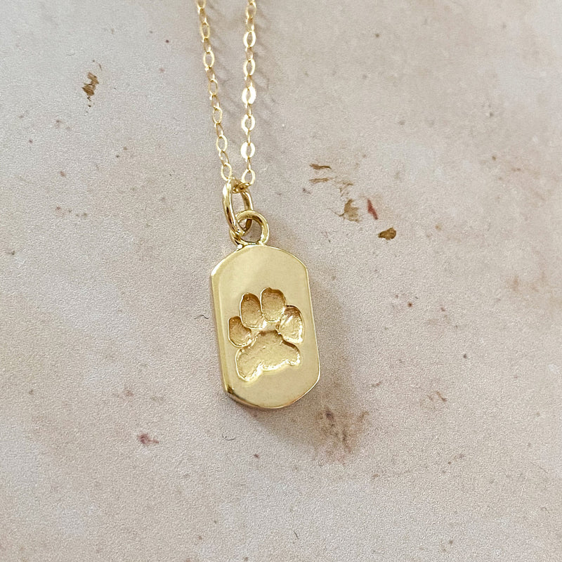 Signature Dog Tag Paw Print Charm in Yellow Gold